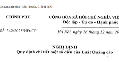 Ngày 26/12/2025, Chính phủ ban hành Nghị định 342/2025/NĐ-CP quy định chi tiết một số điều của Luật Quảng cáo.